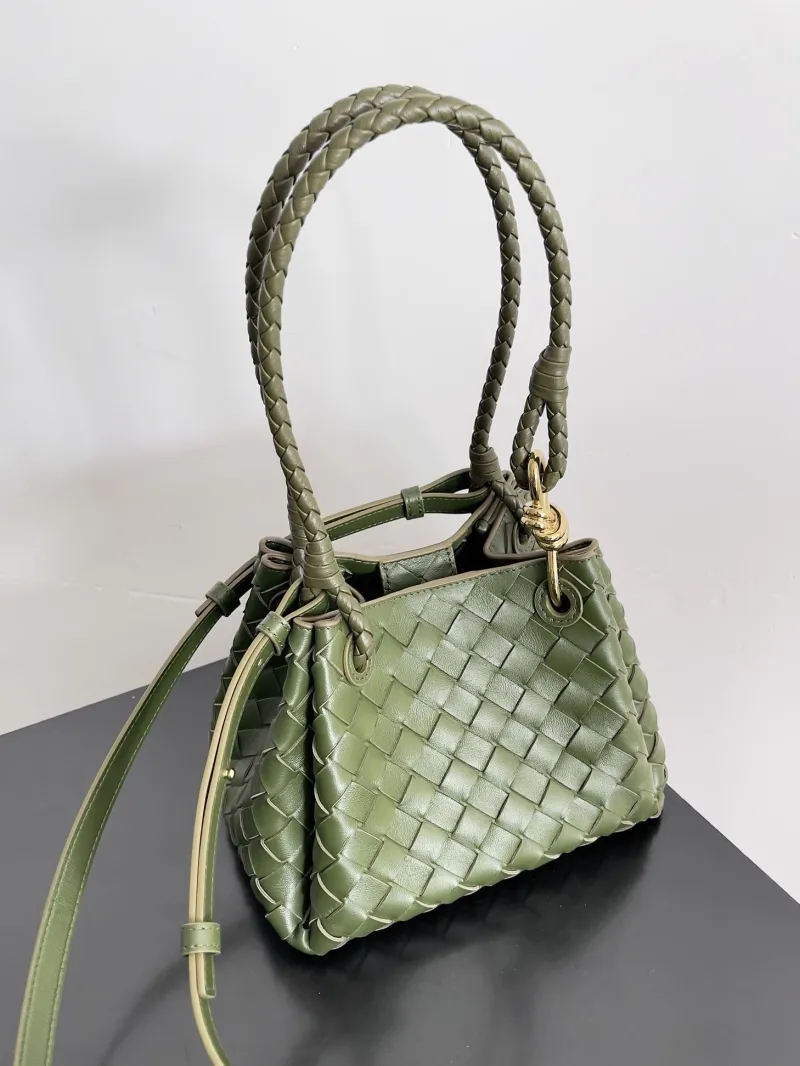 Bottega Veneta Olive Green Woven Leather Top Handle Bag - Image 3