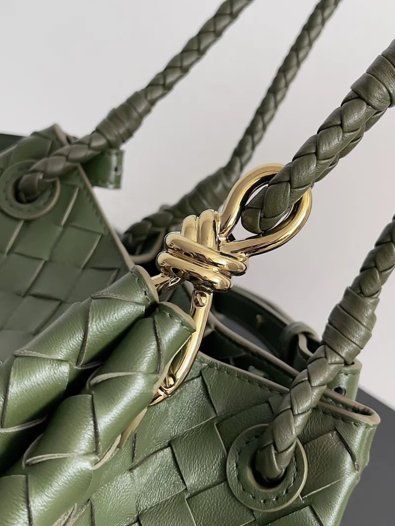 Bottega Veneta Olive Green Woven Leather Top Handle Bag - Image 4