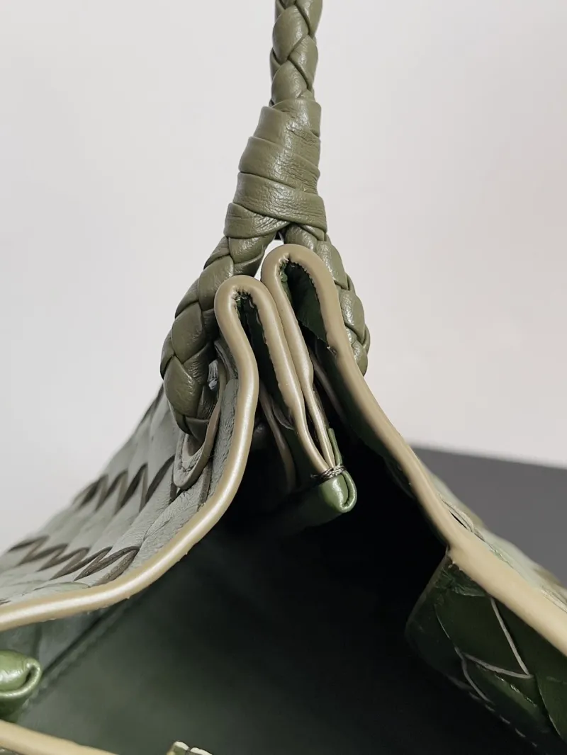 Bottega Veneta Olive Green Woven Leather Top Handle Bag - Image 5