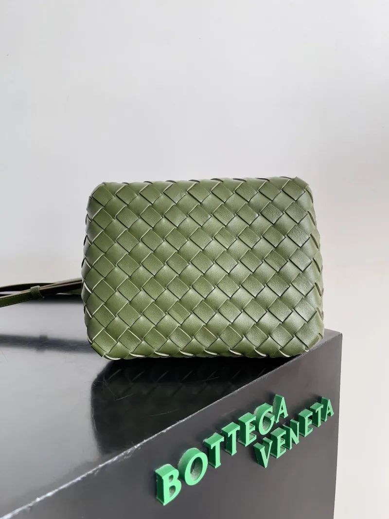 Bottega Veneta Olive Green Woven Leather Top Handle Bag - Image 8