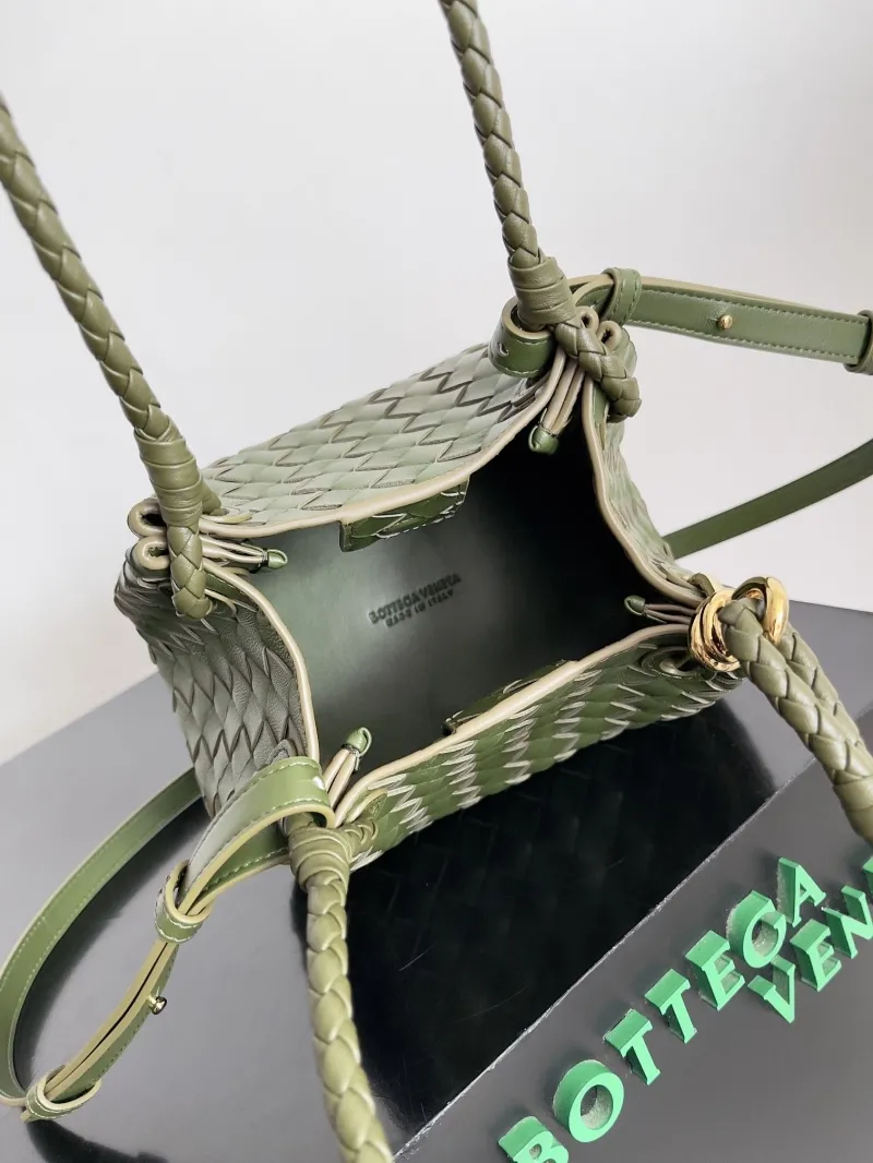 Bottega Veneta Olive Green Woven Leather Top Handle Bag - Image 9