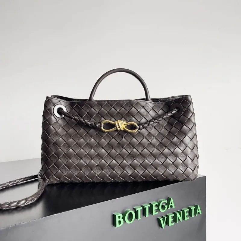 Bottega Veneta Dark Brown Woven Leather Top Handle Bag
