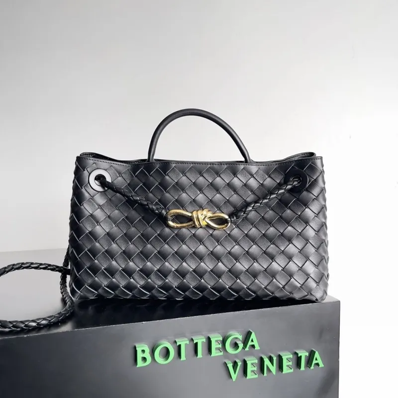 Bottega Veneta Black Woven Leather Top Handle Bag