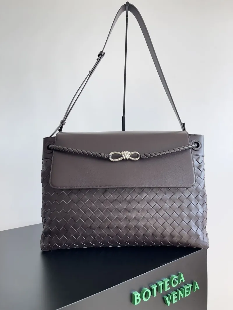 Bottega Veneta Dark Brown Intrecciato Leather Top Handle Shoulder Bag