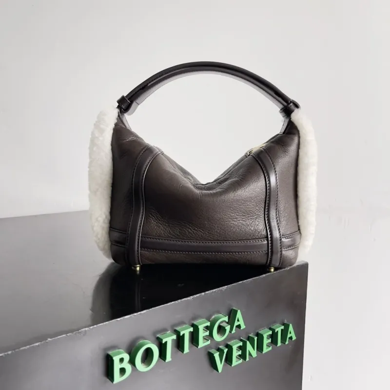 Bottega Veneta Dark Brown Shearling Top Handle Bag 180