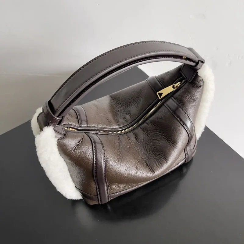 Alternative view of Bottega Veneta Dark Brown Shearling Top Handle Bag 180