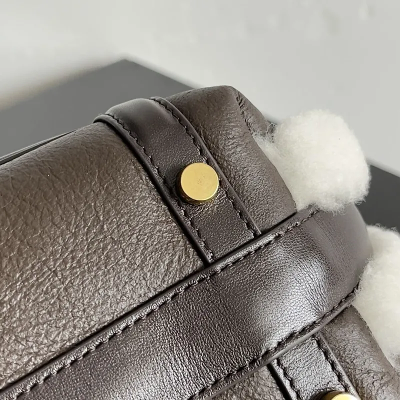 Bottega Veneta Dark Brown Shearling Top Handle Bag 180 - Image 8