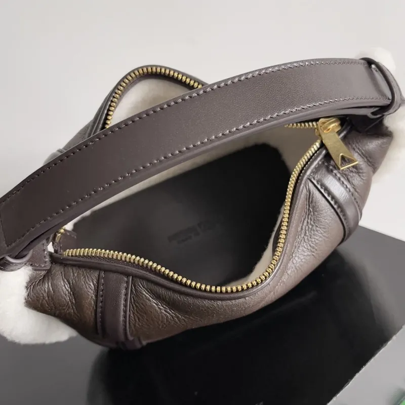 Bottega Veneta Dark Brown Shearling Top Handle Bag 180 - Image 9