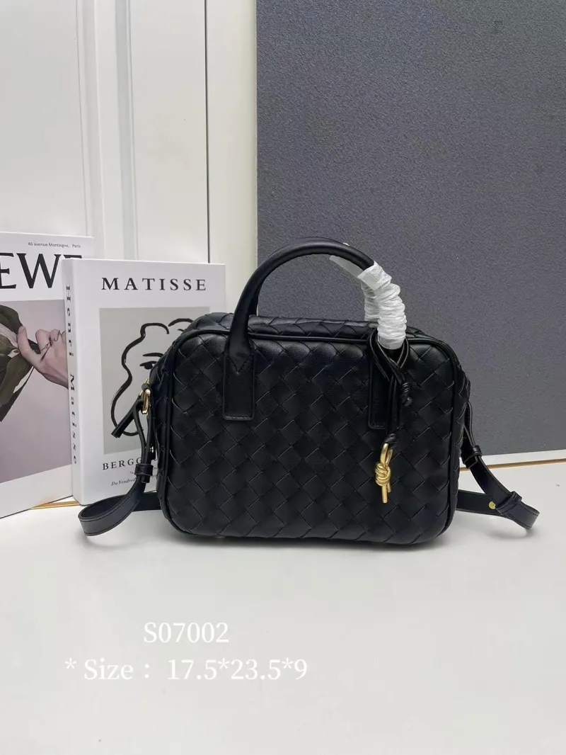 BV Black Woven Top Handle Crossbody Bag S07002 Size 17.5*23.5*9