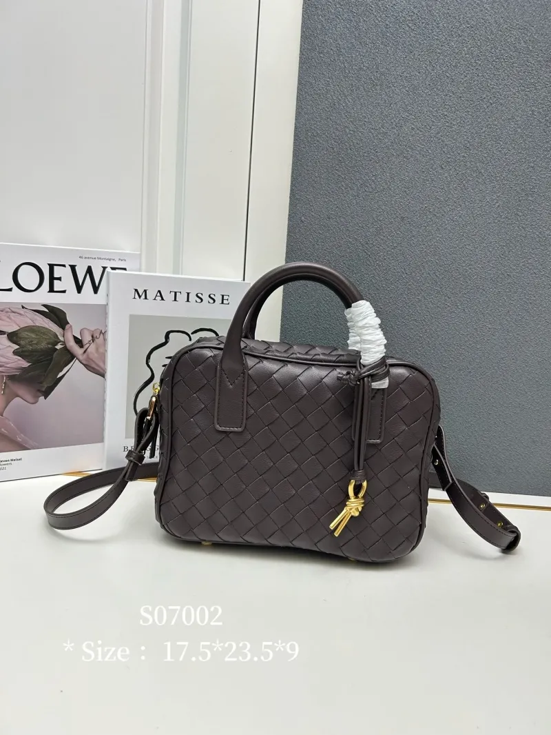 BV Dark Brown Woven Top Handle Crossbody Bag S07002