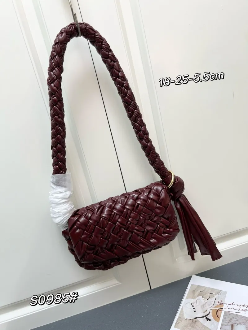 BV Burgundy Woven Leather Shoulder Bag S0985