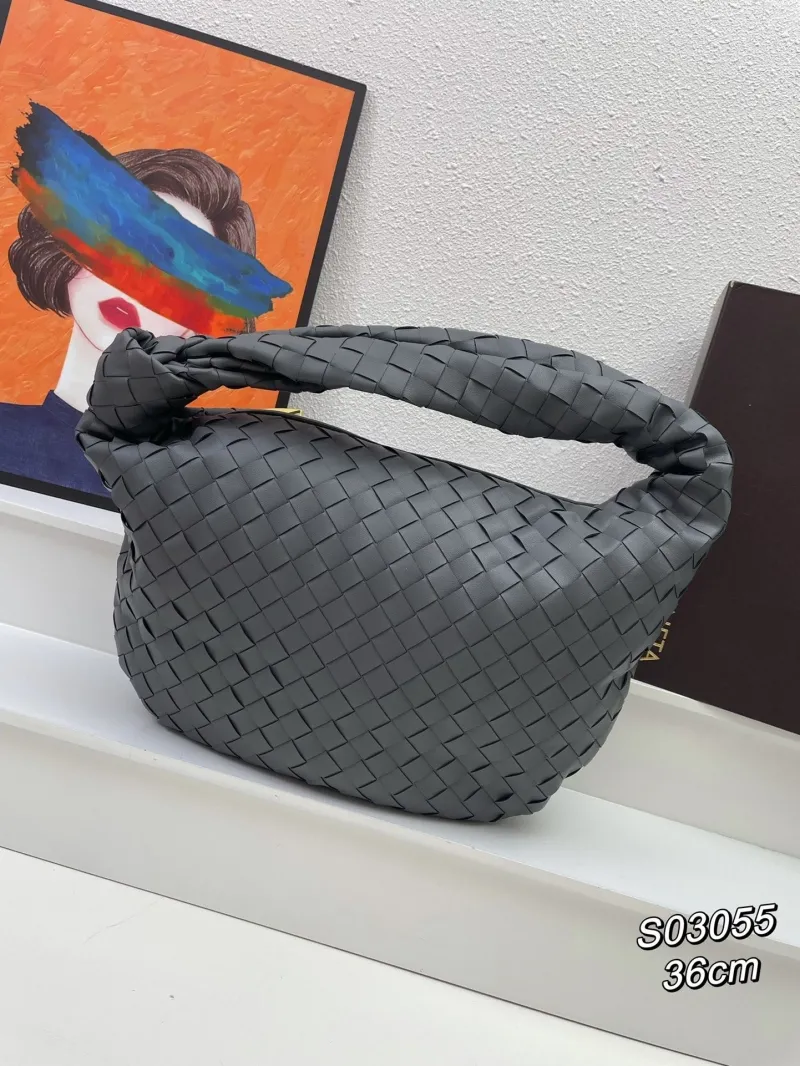 Bottega Dark Gray Woven Top Handle Bag S03055 36cm