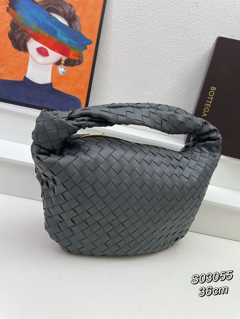 Bottega Dark Gray Woven Top Handle Bag S03055 36cm - Image 3