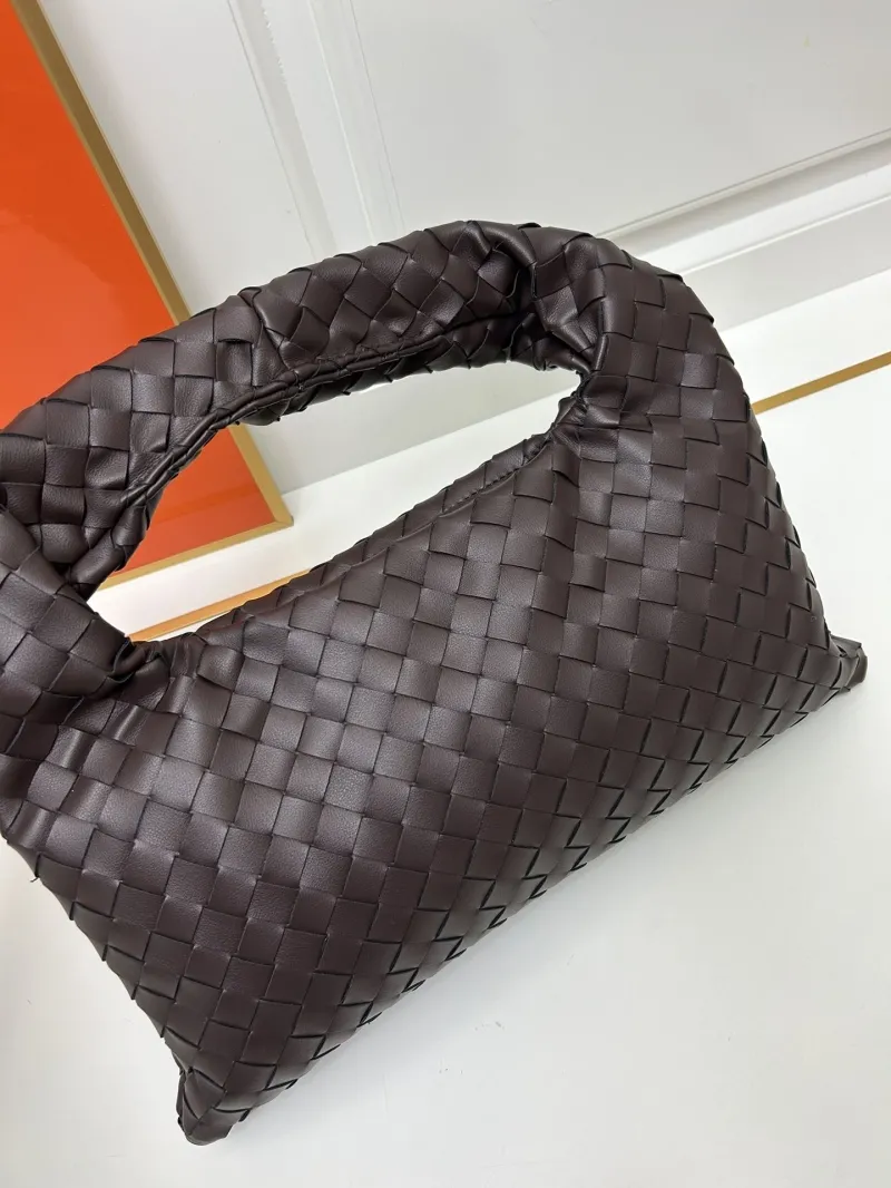 BV Dark Brown Leather Woven Top Handle Bag S07872 - Image 3