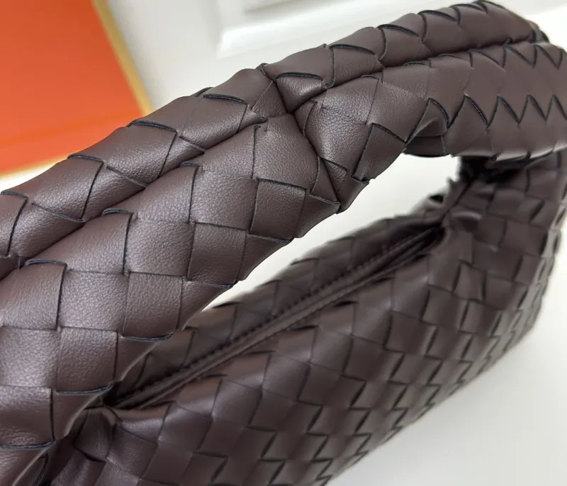 BV Dark Brown Leather Woven Top Handle Bag S07872 - Image 6