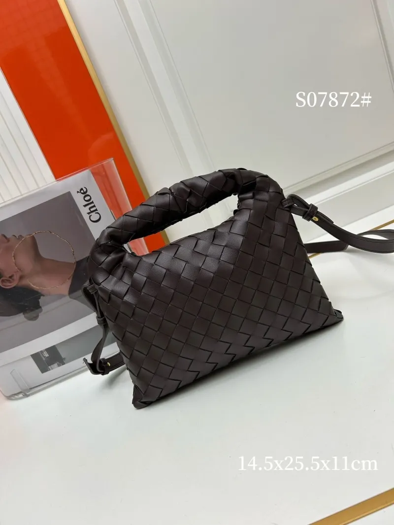 BV Dark Brown Woven Top Handle Crossbody Bag S07872