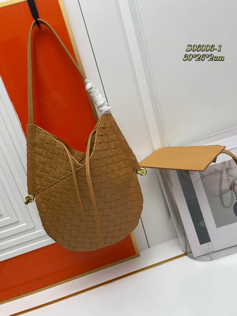 BV Brown Woven Leather Shoulder Bag S06006-1