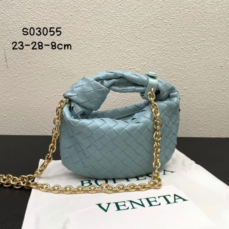 Bottega Veneta S03055 Light Blue Woven Top Handle Bag