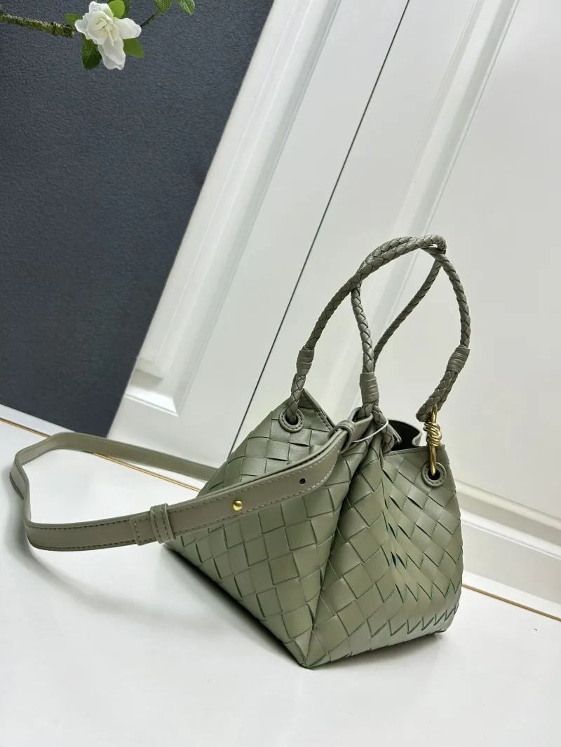 BV Olive Green Woven Leather Top Handle Bag S0211 - Image 3
