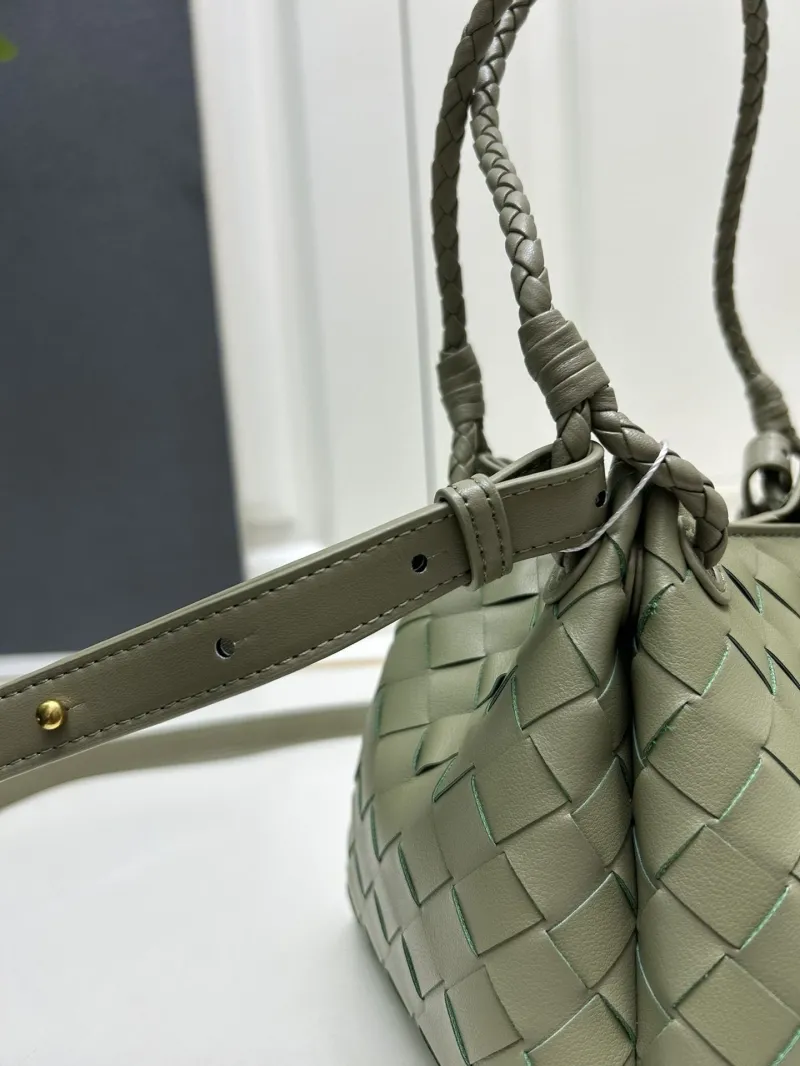 BV Olive Green Woven Leather Top Handle Bag S0211 - Image 5