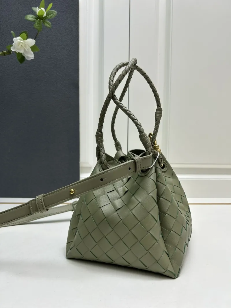 BV Olive Green Woven Leather Top Handle Bag S0211 - Image 6
