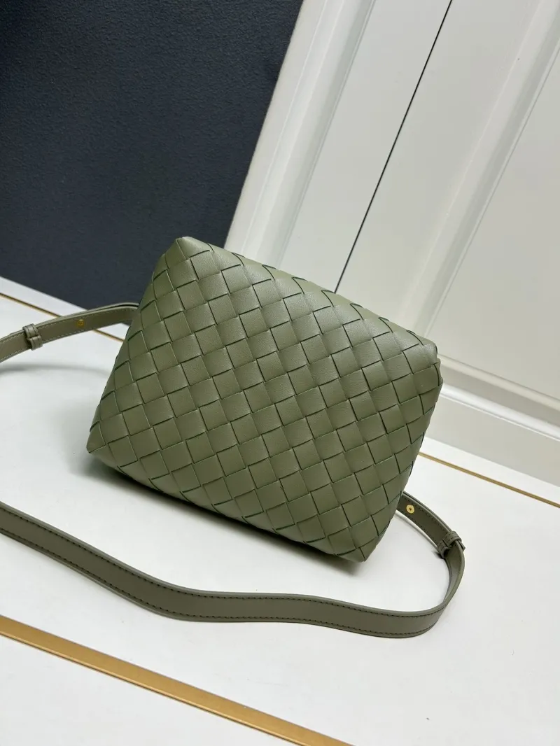 BV Olive Green Woven Leather Top Handle Bag S0211 - Image 7
