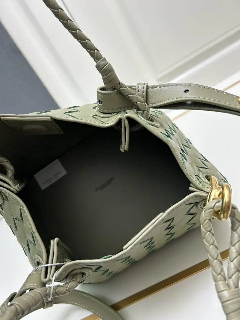 BV Olive Green Woven Leather Top Handle Bag S0211 - Image 8