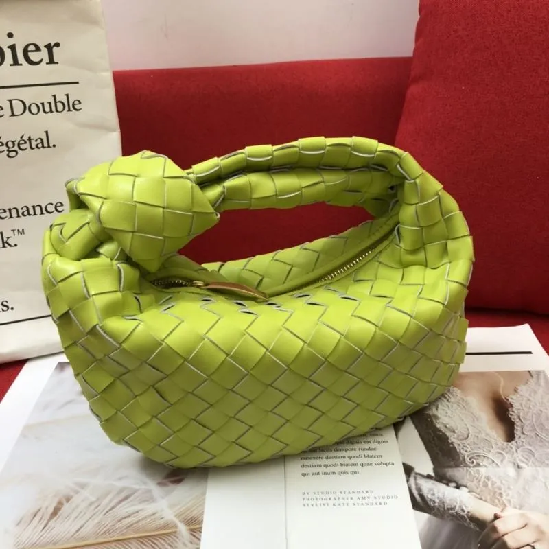 Alternative view of BV 40 Lime Green Woven Knot Handle Handbag