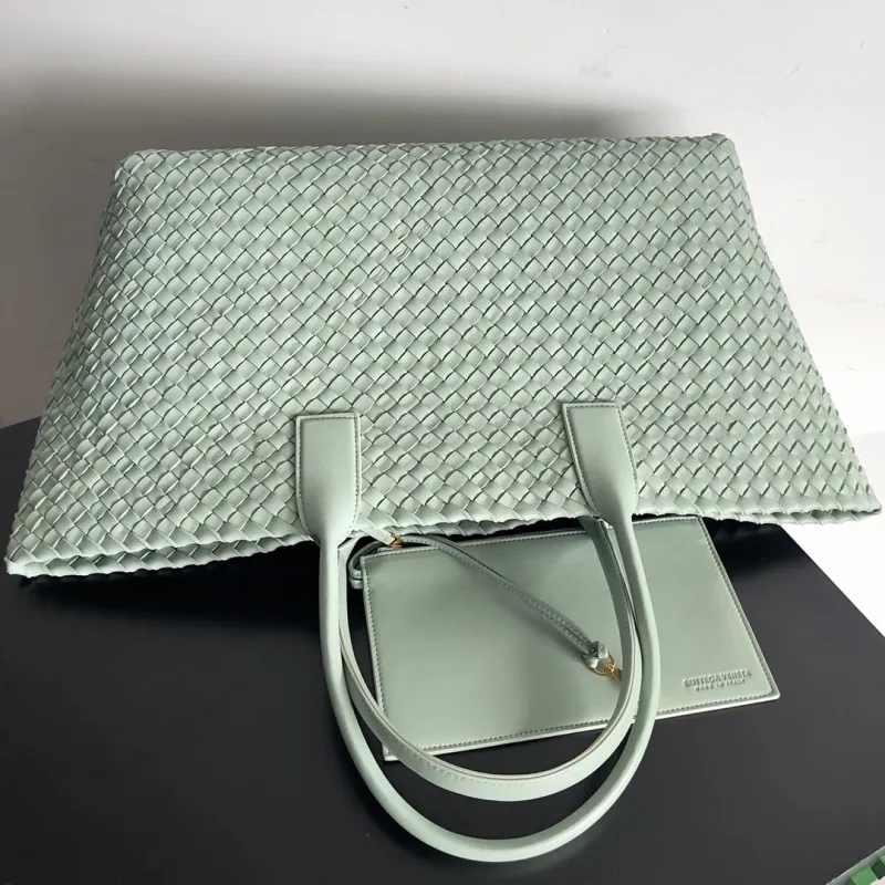 Bottega Veneta Mint Green Woven Leather Tote Bag - Image 6