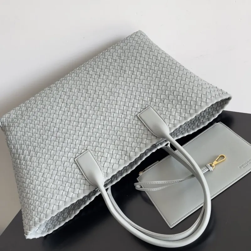 Bottega Veneta Light Gray Woven Leather Tote Bag - Image 8