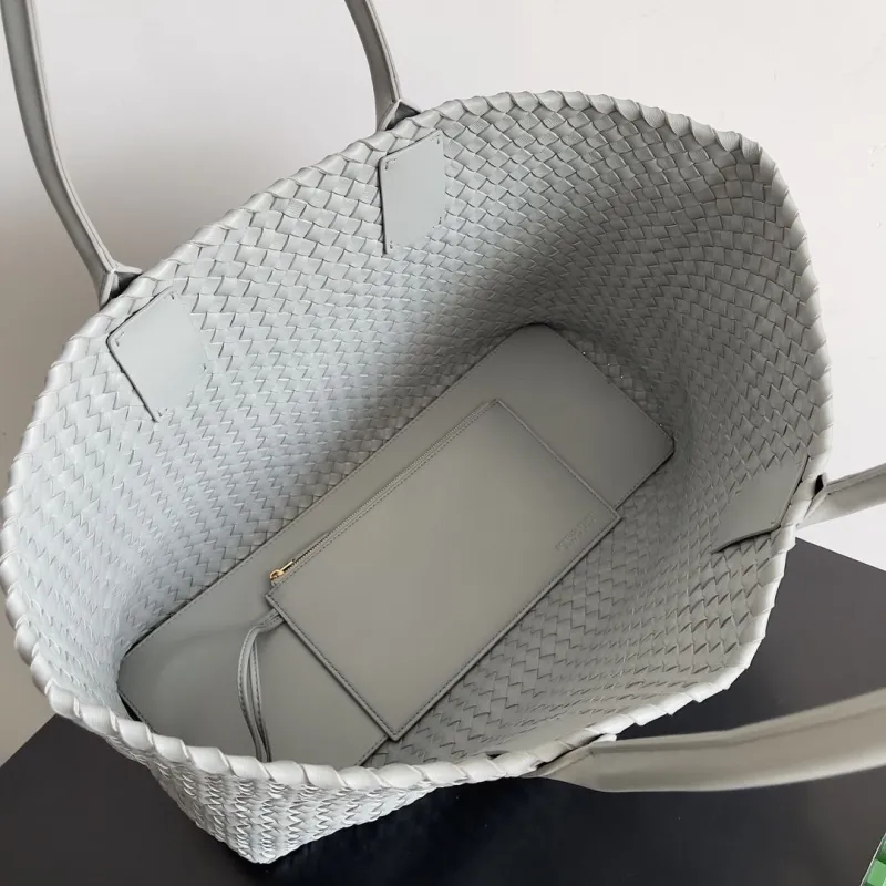 Bottega Veneta Light Gray Woven Leather Tote Bag - Image 9
