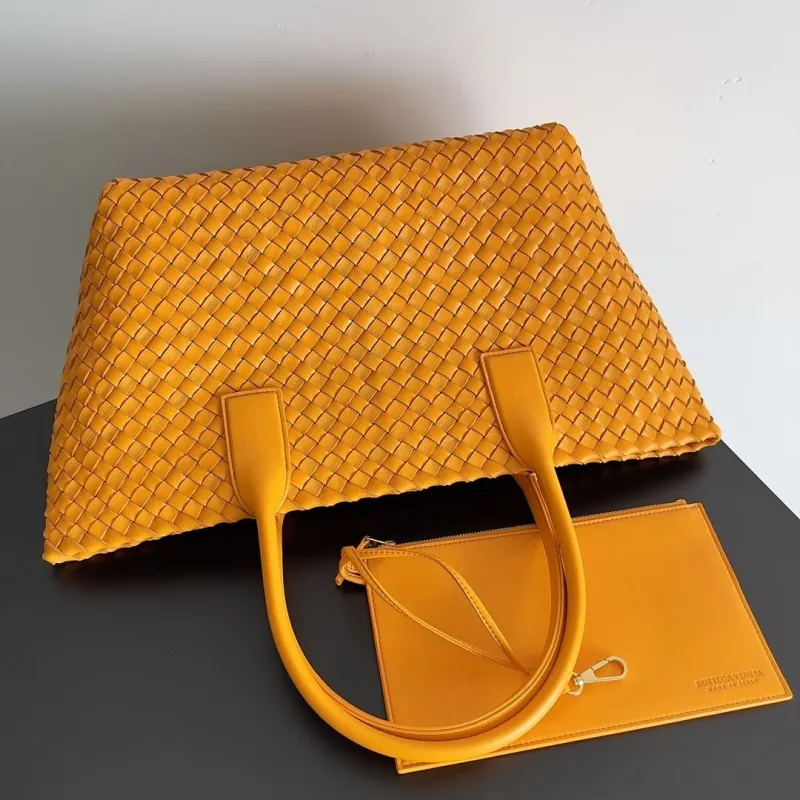 Bottega Veneta Yellow Woven Tote Bag with Pouch - Image 7