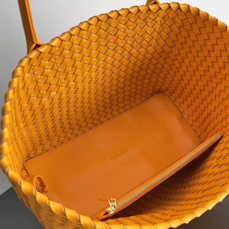 Bottega Veneta Yellow Woven Tote Bag with Pouch - Image 9
