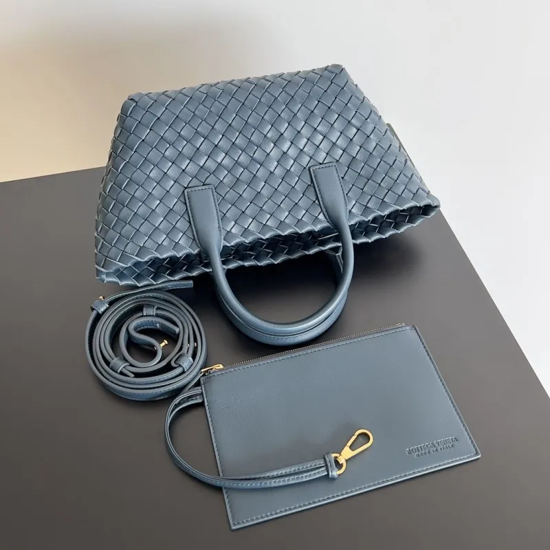 Bottega Veneta Dark Blue Woven Leather Tote Bag - Image 8