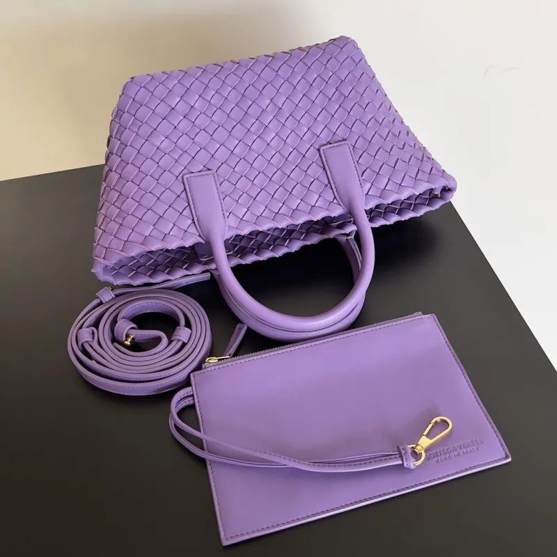 Bottega Veneta Purple Woven Crossbody Tote Bag - Image 9