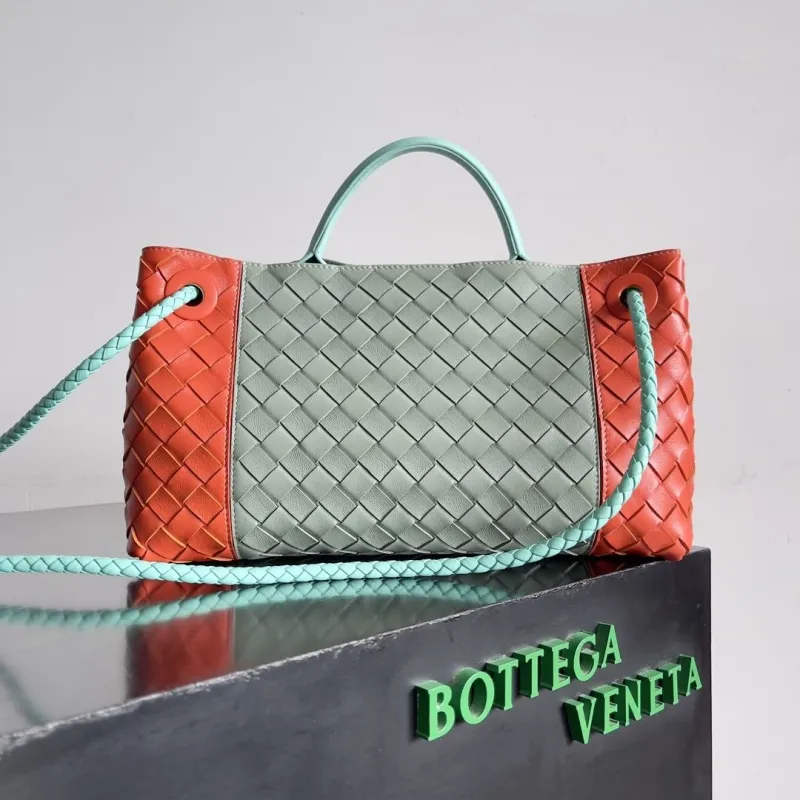 Bottega Veneta Woven Leather Tote Bag Mint Orange 79 - Image 3