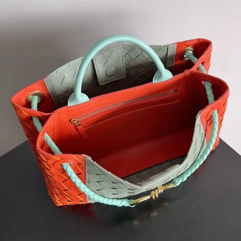 Bottega Veneta Woven Leather Tote Bag Mint Orange 79 - Image 9