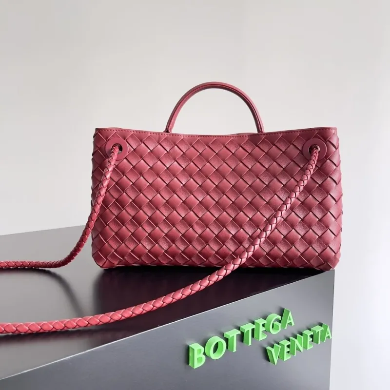 Bottega Veneta Woven Leather Shoulder Tote Bag Burgundy - Image 3