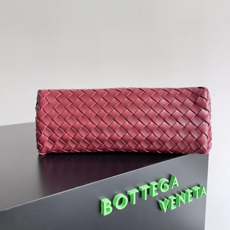 Bottega Veneta Woven Leather Shoulder Tote Bag Burgundy - Image 4