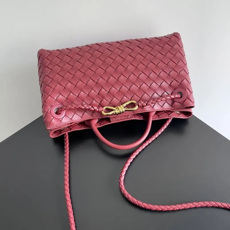 Bottega Veneta Woven Leather Shoulder Tote Bag Burgundy - Image 5