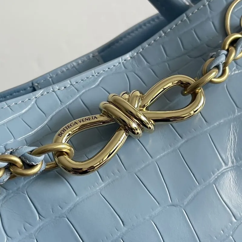 Bottega Veneta Light Blue Crocodile Embossed Chain Handbag - Image 5