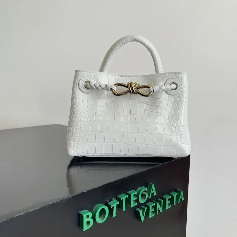 Bottega Veneta White Croc Embossed Mini Handbag