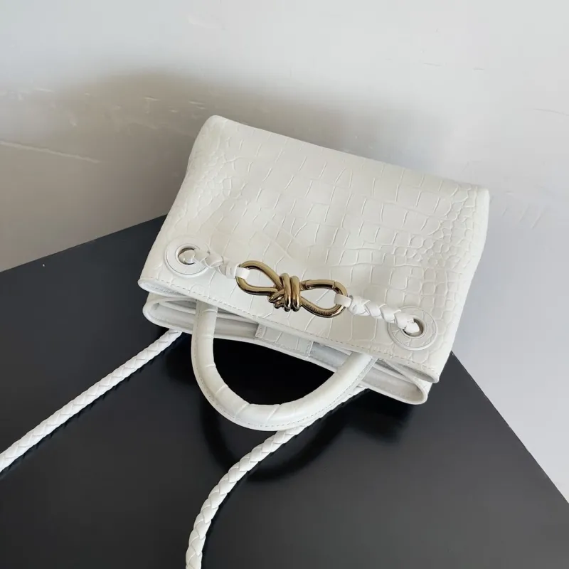 Bottega Veneta White Croc Embossed Mini Handbag - Image 6