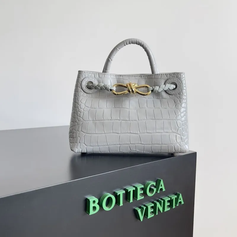 Bottega Veneta Gray Croc Embossed Leather Handbag