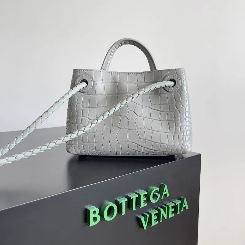 Alternative view of Bottega Veneta Gray Croc Embossed Leather Handbag