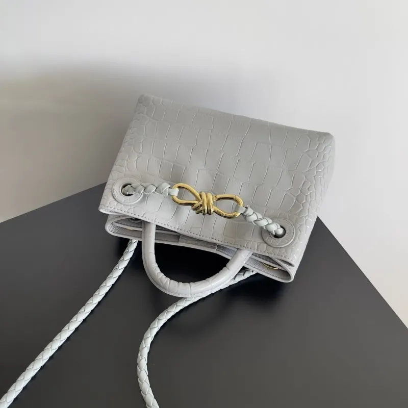 Bottega Veneta Gray Croc Embossed Leather Handbag - Image 6