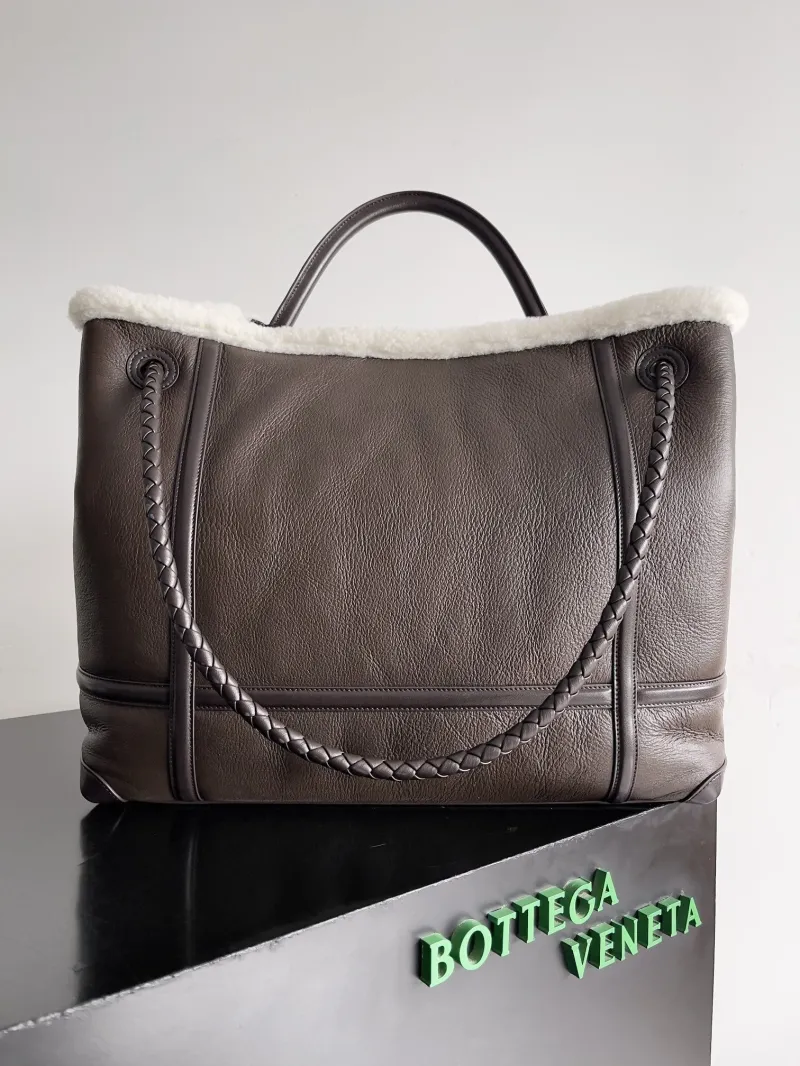 Bottega Veneta Brown Shearling Tote Bag 93 - Image 3