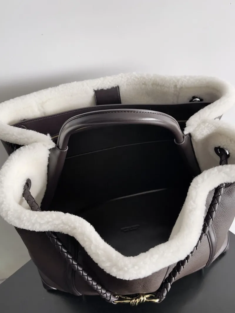 Bottega Veneta Brown Shearling Tote Bag 93 - Image 9