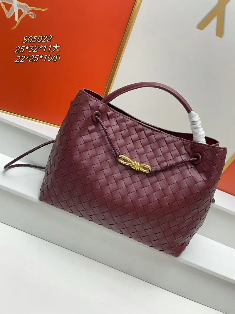 BV Woven Leather Shoulder Tote Bag S05022 Burgundy