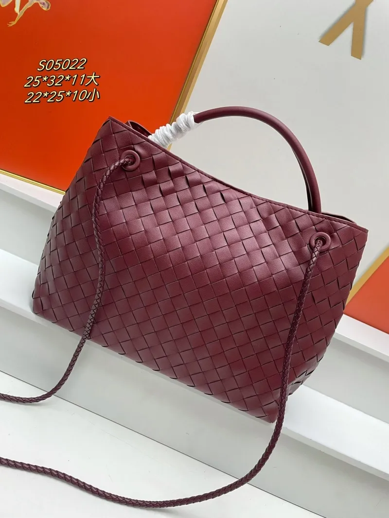 Alternative view of BV Woven Leather Shoulder Tote Bag S05022 Burgundy